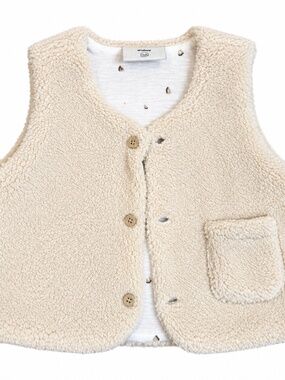 Petite Maison x NONO Cream Sherpa Button Front Baby Vest 9M Printed Lining